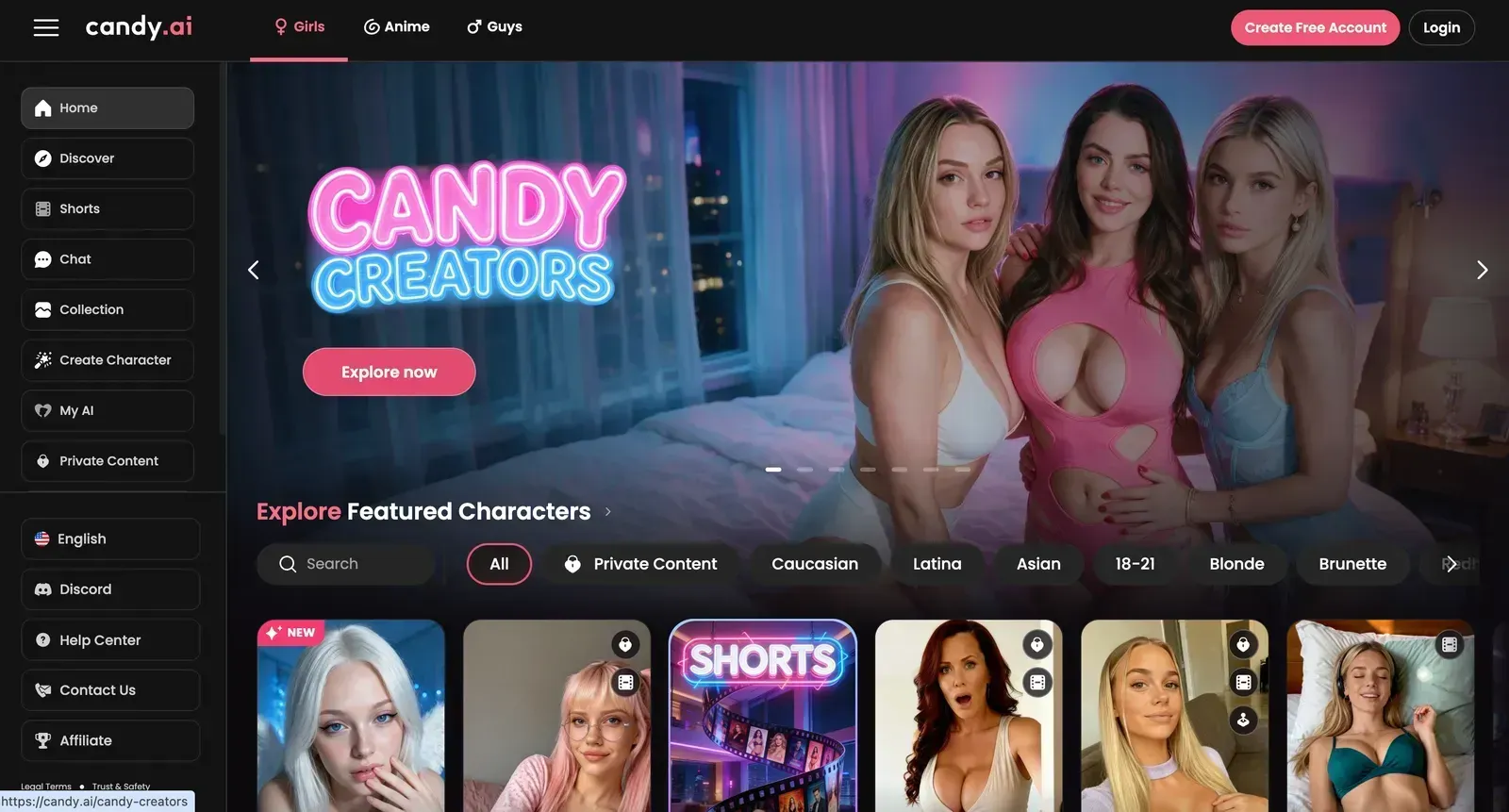 candy main page